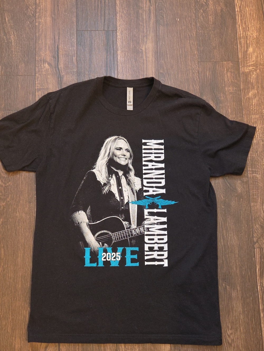 Next Level Apparel Black Tee with Teal & White Miranda Lambert Live Graphic
